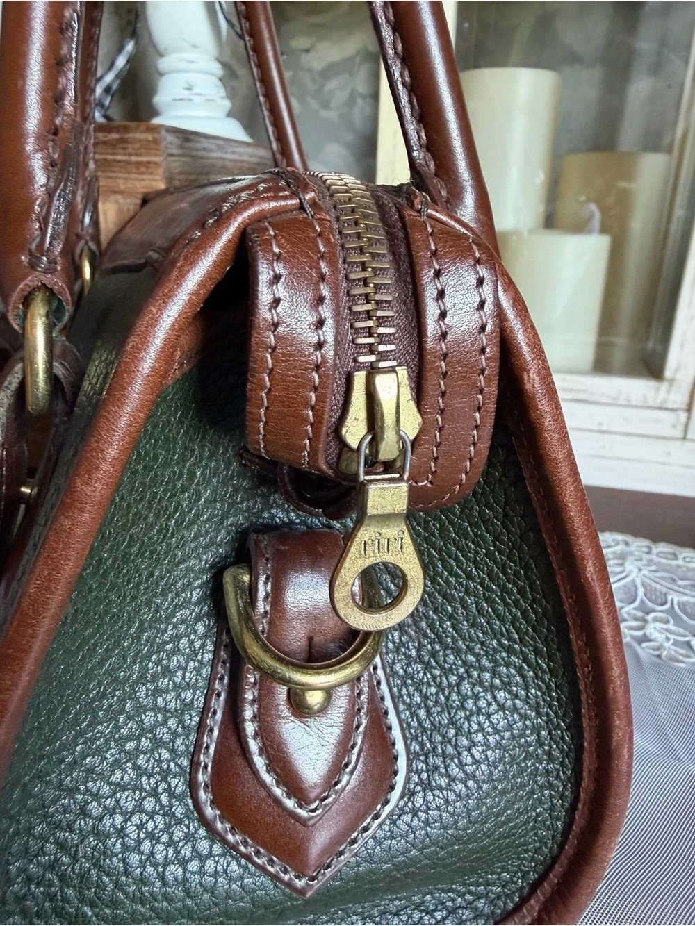 Vintage Dooney & Bourke AWL Deep Green Pebbled Italian Leather Satchel Bag